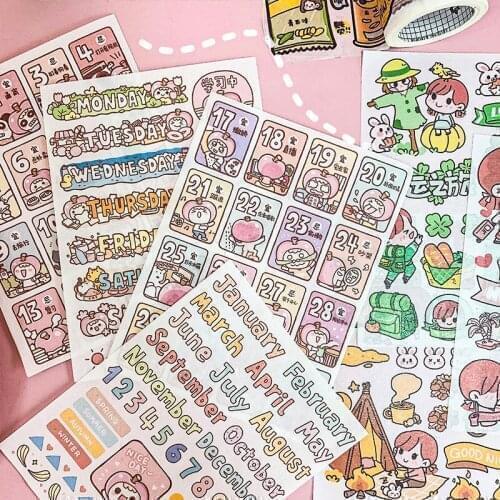 Cute Character Cartoon And Paper Hand Account Sticker School Beautify Supplies Girl Heart DIY Hand Book Stationery Tool