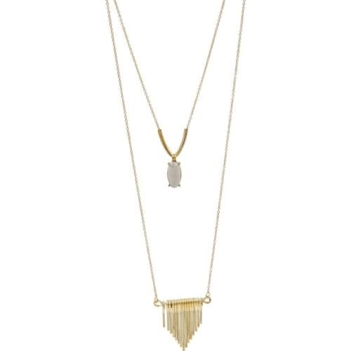 STRATHSPEY Fashion Women Two Rows Thin Link Chain Pendant And Tassels Necklace Clothes Accessories Gold Silver Color