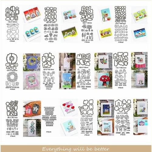 Pig Cute Animals House Flower Letter Merry Christmas Santa Wearth Metal Cutting Dies Match Clear Silicone Stamps Decorate Cards