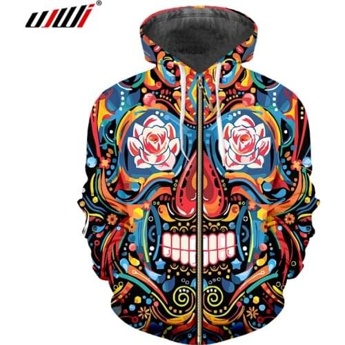 UJWI Flower Skull Art Zip Sweatshirts Men/Women Hoodies Zipper Tracksuit Anime Hoody Streetwear Coat 3d Pullover Funny Cloth