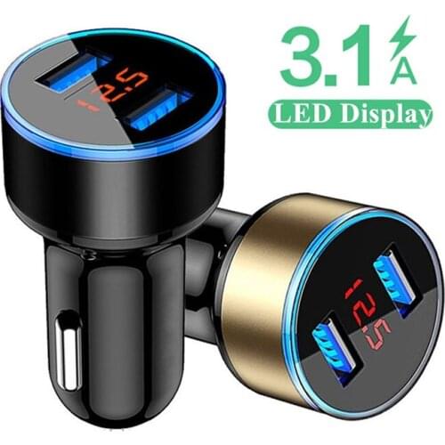 Smart 3.1A LED USB Car Charger Dual Port Car Charging USB Charger Mobile Phone Charger Car Use for iPhone 7 8 X 11 Samsung Pixel
