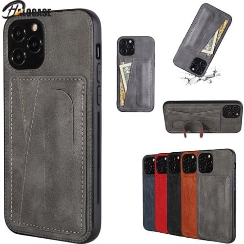 Spring Bracket Leather Phone case For iphone 12 11 Pro Max XR X XS MAX 6 6S 7 8 Plus SE 2 12 mini Anti-fall Card Wallet Cover