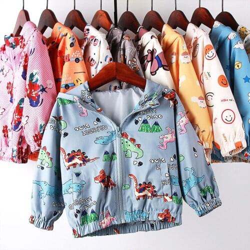 2021 Spring Summer Autumn Girls Boys Fashion Thin Print Hooded Jacket Baby Kids Children Sweet Fashion Windproof Coat 2 4 6 8Y