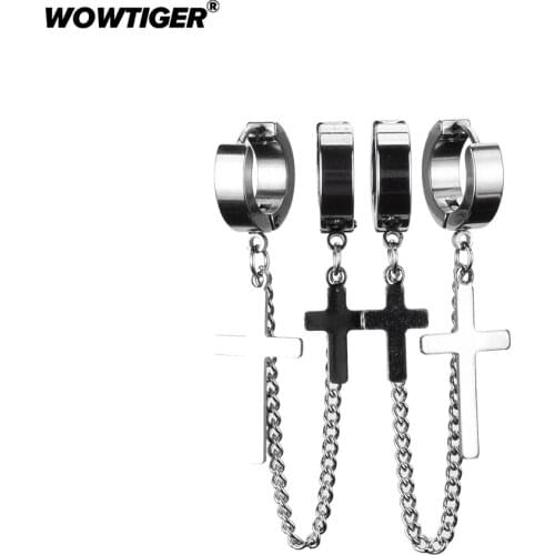 WOWTIGER Silver color high quality cross stainless steel Earrings for women tassel Ear chain Stud earring ear cuffs Jewelry gift