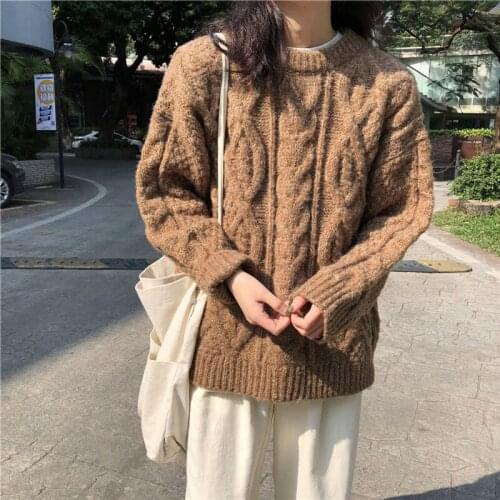Heydress 2020 Winter Women Thick Warm O-neck Sweater Female Solid Casual Loose Long Sleeve Knitted Pullovers Ladys Korean Tops