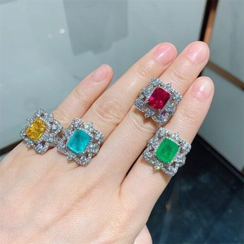 QTT Ladies Exquisite Promise Ring Square Cubic Zirconia Rings For Women 925 Sterling Silver Jewelry Wedding Anniversary Gift