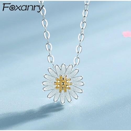 Foxanry 925 Sterling Silver Party Necklace for Women Trendy Cute Flowers Pendant Clavicle Chain Elegant Wedding Bride Jewelry