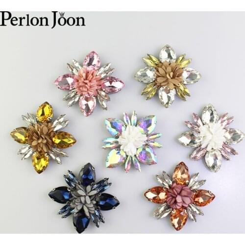1pcs DIY color iron on crystal flower Square rhinestone patch glass hot fix applique decoration shoes wedding dress accessories