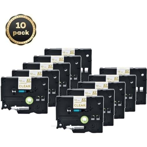 10pcs 12mm Tze134 Gold on Clear Laminated Label Tape Cassette Cartridge label ribbon tze tape Tze-134 tze 134 tze134 for P-touch