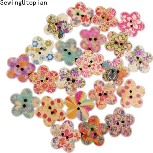 25MM Mixed Flower Sewing Wooden Buttons for Clothes Knitting Needles Crafts Scrapbooking DIY Fabric Needlework Accessories