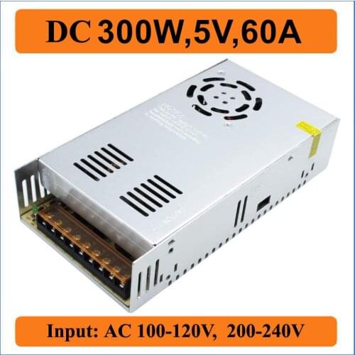 300W 5V 60A Switching Power Supply Converter, LED Driver, Transformer, Adapter for LEDs Strip Pixel Light, 3D Printer, Computer
