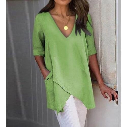 5xl Plus Size Green Tops For Female Fashion Womens Leisure Solid Color Clothes 2021 Short Sleeve Sexy V- Neck Casual Loose Tops