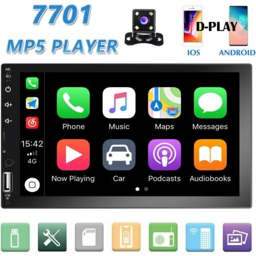 7701 Car Radio MP5 Player 2 Din 7'' IOS/Andriod Carplay BT Audio Stereo Touch Screen AUX Multimedia Player with Rear View Camera