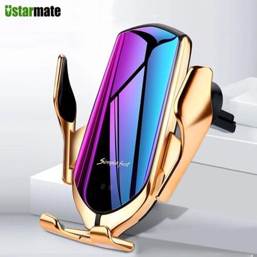 R1 Automatic Clamping Car Wireless Charger for iPhone12 11 10W Fast Wireless Charging Car Station Holder for Samsung S21 S20 S10