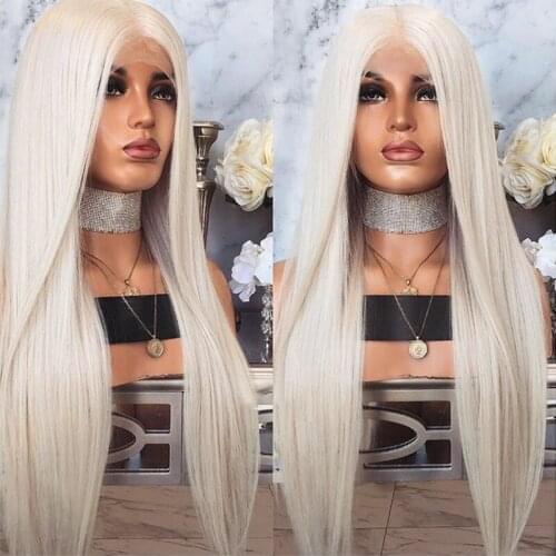 Meinmod Beige Straight Fiber Hair Lace Front Wigs for Women Synthetic Glueless Lace Frontal Party Wigs Daily Use