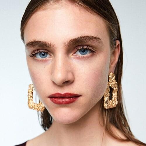 Big Vintage Earrings for women gold color Geometric statement earring 2019 metal earing Hanging fashion jewelry trend