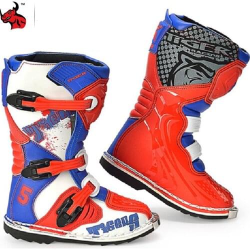 Leather Kids Motorcycle BootsMotocross Professional Fall Protection Boots Motorcycle Shoes Wear-resistant Botas Moto 34-37