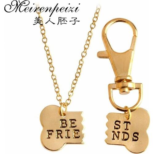 BFF Gold SilverDog Bone Necklace Best Friends Tag Charm Necklace & Keychain Key Holder Friendship Bags Accessories Jewelry
