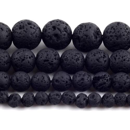 Natural Black Volcanic Rock Lava Rubber Stone Beads For Jewelry Making Beads Round Loose Spacer 4/6/8/10mm Bracelet Handmade