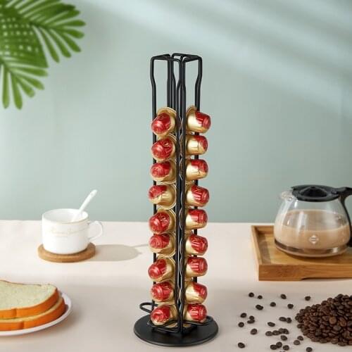 Black Coffee Capsules Dispensing Tower Stand Fits For 40 Nespresso Capsules Storage Pod Optional Transfer Kitchen Shelves