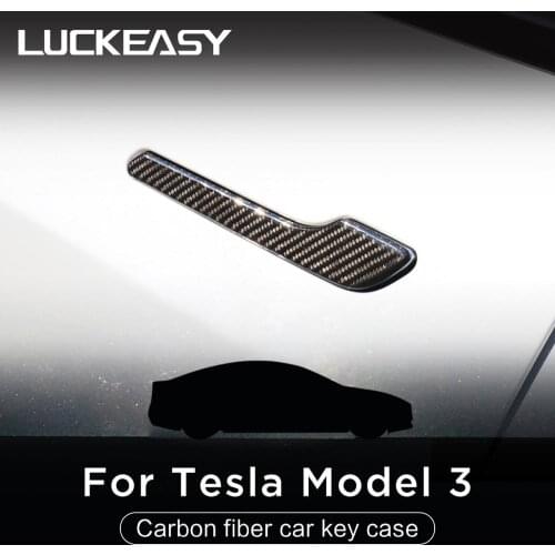 LUCKEASY door handle patch for Tesla Model 3 Model Y 2017-2021 Car true carbon fiber flat style Door handle sticker 4pcs/set