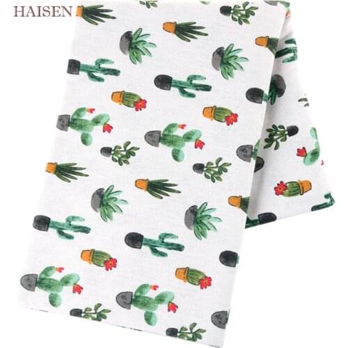 Haisen,Cactus Series Printed Burlap Cotton Linen Fabric For DIY Quilting & Sewing Sofa Table Cloth Curtain Bag Cushion Material