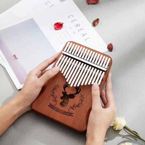 17 Keys Reindeer Print Kalimba Mahogany Thumb Finger Piano for Beginner Solid Wood Mbira Muscial Instrument