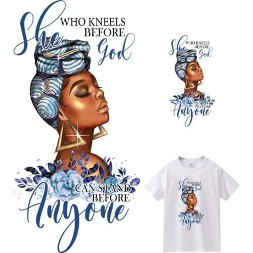 Beautiful Black Girl Patches On Clothing Fashion Lady Iron-On Transfers For Clothes DIY Washable T-Shirt Thermo Adhesive Sticker