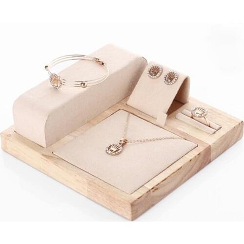 Fashion Bamboo Velvet Jewelry Display Tray Ring Box Earring Necklace Bracelet Pendant Display Organizer Jewelry Storage