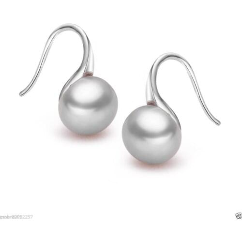 Fashion Natural 7-8mm Silver Gray Fresh water Pearl Sterling Silver Earrings