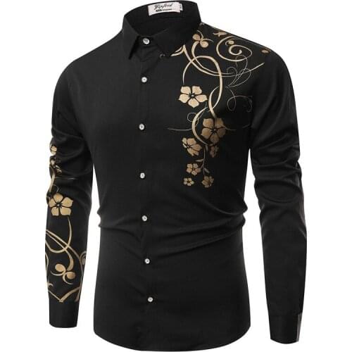 Muslim Shirt Mens Wear Bauhinia Printing Long Sleeve blouse Formal Clothig Jacket Bussiness Dress Autumn Solid Cotton Shirt Top
