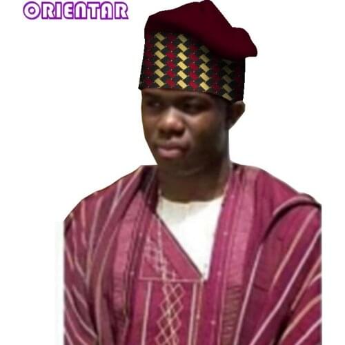 Bazin Riche Men Handwear African Print Hat Wrap Muslim Prayer Cap African Traditional Cap 2021 Fashion Head Accessories WYB517