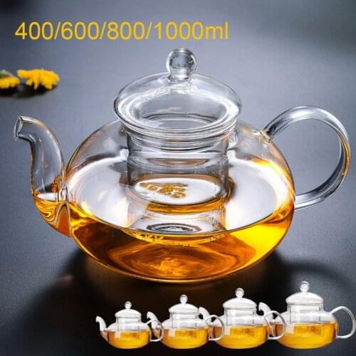 Clear Glass Flower Teapot With Infuser Filter Strainer Milk Kung Fu Tea Set Heat Resistant Oolong Flower Tea Pot Tool Kettle Set
