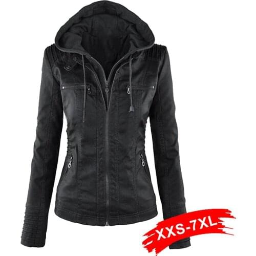 Plus Size Faux Gothic Leather 5XL 6XL 8XL Women Hoodies Winter Autumn Motorcycle Black Outerwear Pu Jacket Coat