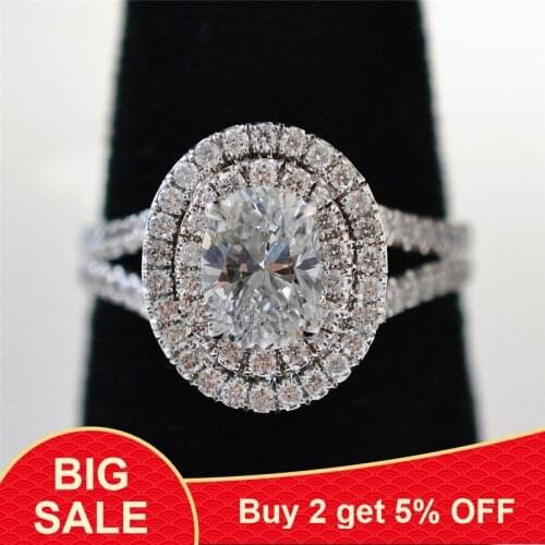 Luxury oval 100% Soild 925 Sterling Silver ring 1ct Sona 5A zircon Stone cz Engagement Wedding Band Ring for women men Jewelry