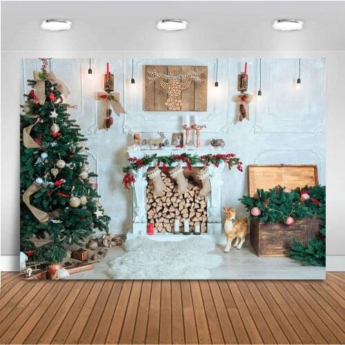 Christmas backdrop for Photography Fireplace background for Photo Booth Studio Christmas Tree Photocall Wood Elk Decoration