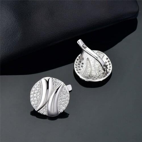 Real 925 Sterling Silver Earring Micro Pave Clear Zircon Russian Style English Lock Clip Luxury Women Girl Gift Fine Jewelry