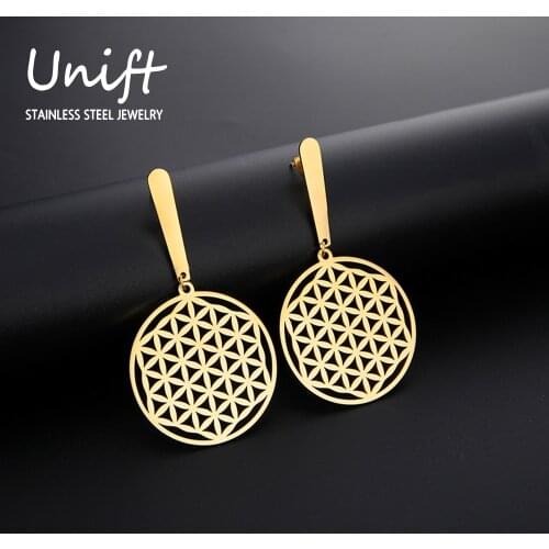 Unift Flower Of Life Mandala Stainless Steel Earrings For Women Girls Fashion Fine Jewelry Party Gifts For Friends Wholesale