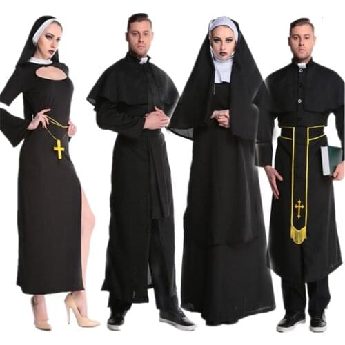 Medieval Cosplay Halloween Costumes for Women Priest Nun Missionary Costume Set 2019 Adult Cosplay Clothing Woman Dress