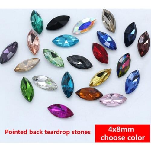 30p 4x8mm navette color pointed foiled back faceted crystal glass rhinestones Nail Art Decorations Gems jewelry DIY craft beads