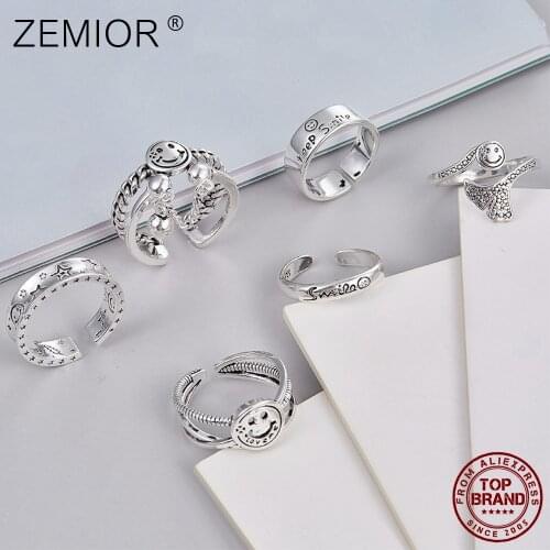 Silver Color Smile Vintage Rings For Women Happy Smiley Face Adjustable Ring Gothic Girls Simple Fashion Men Finger Jewelry Ring
