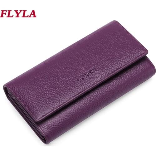 Womens Leather Wallets 2021 New RFID Protective First Layer Cowhide Womens Long Wallet Cowhide Card Case