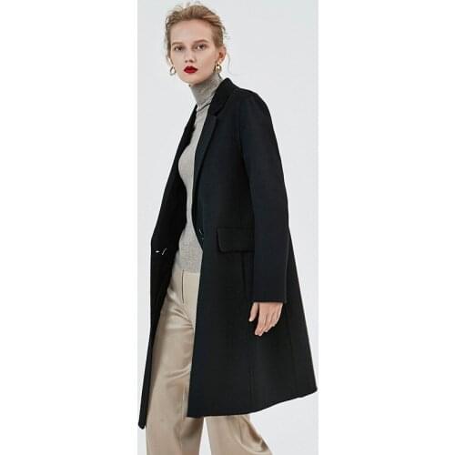 2019 autumn newest overcoat fashion woman elegant Khaki black suit cashmere coat slim lady double-row buckle wool topcoat