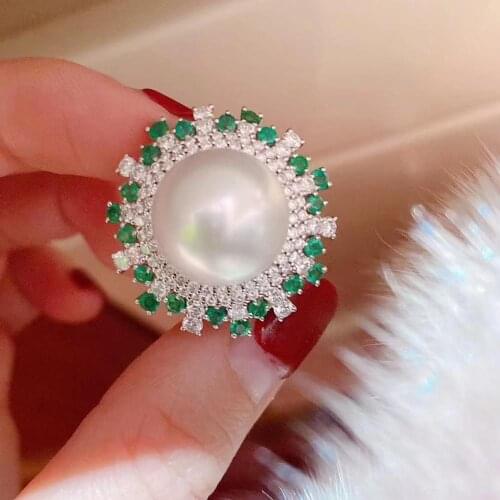 D415 Pearl Ring Fine Jewelry 925 Sterling Silver Round 12-13mm Natural Fresh Water White Pearls Rings for Women Presents