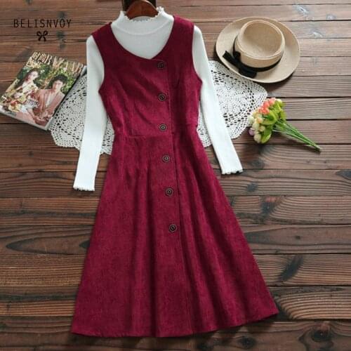 Women Corduroy Dress Autumn Winter Suspender Sundress Sarafan Slim Sleeveless Vest Dress Female Casual Vintage Dresses Vestidos