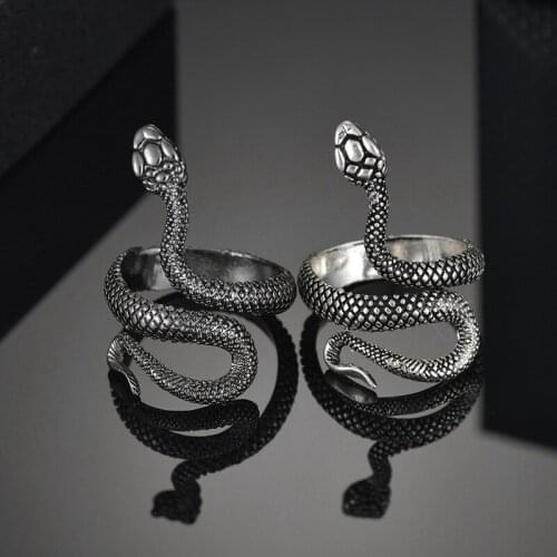 1 ps European New Retro Punk Exaggerated Spirit Snake Ring Fashion Personality Stereoscopic Opening Adjustable Ring Jewelry