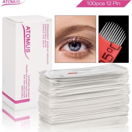 100pcs 12U Shape Permanent Makeup Eyebrow Tattoo Needles Blade 3D Microblading Lamina Blade Agulhas Tebori Agujas De Micro