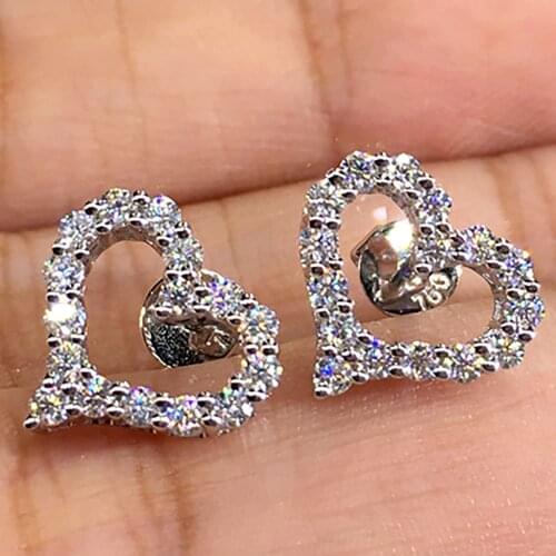 10K Au417 White Gold Women Stud Earrings Moissanite Diamonds Heart Classic Wedding Party Engagement Anniversary Trendy Romantic