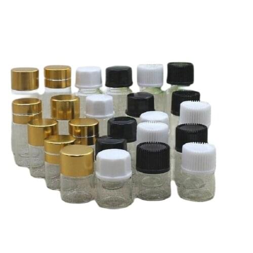 2ML clear glass bottle black/white/gold lid for sample test essential oil vial skin care cosmetic packing