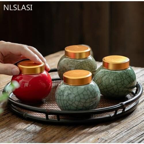 Boutique Ceramics Tea Caddy Household Mini Coffee Spice Storage Tank Travel Portable Tea Bag Sealed Tea Jar Candy Canister